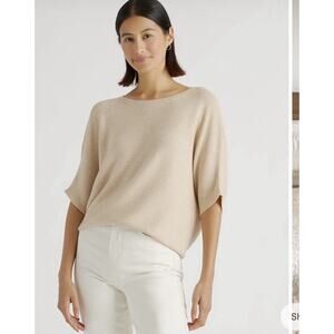 Quince Women's Cotton Cashmere Link-Stitch Dolman Sweater Oatmeal XL NWT
